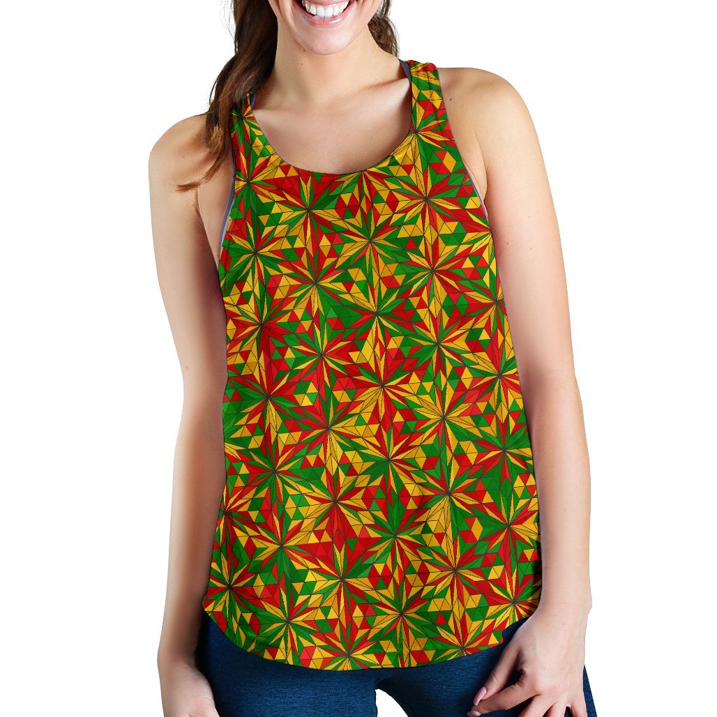 Rasta Reggae Pattern Print Women's Racerback Tank Tops-grizzshop
