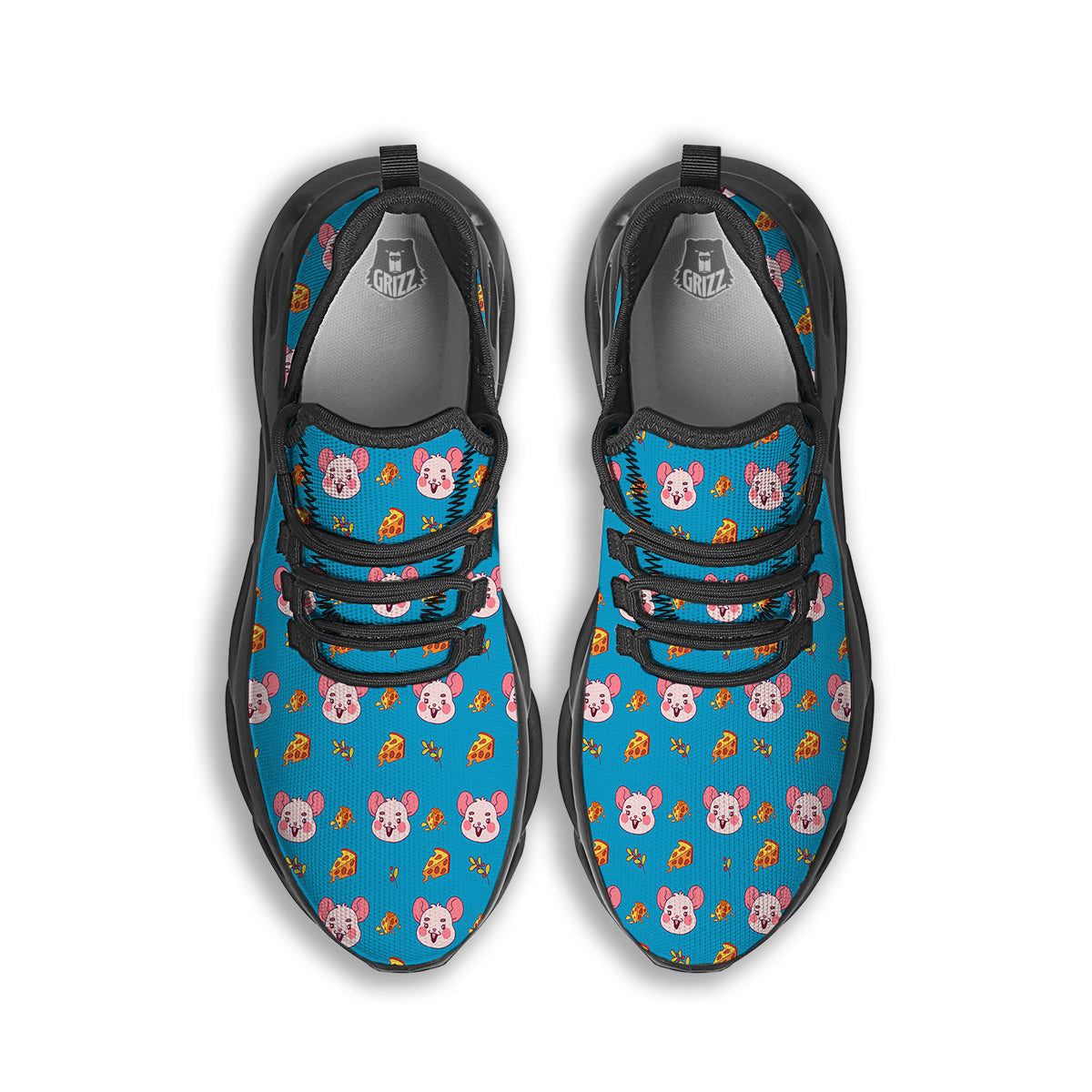 Rat Cute Print Pattern Black Running Shoes-grizzshop