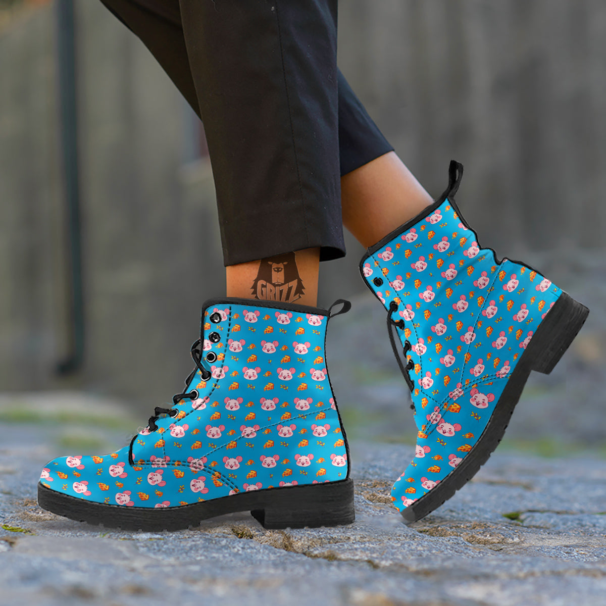 Rat Cute Print Pattern Leather Boots-grizzshop