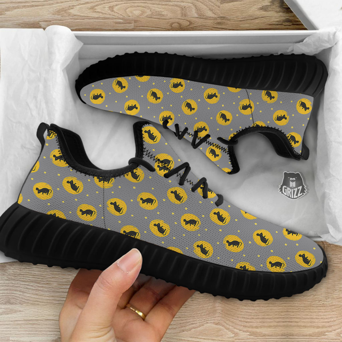 Rat Print Pattern Black Walking Shoes-grizzshop