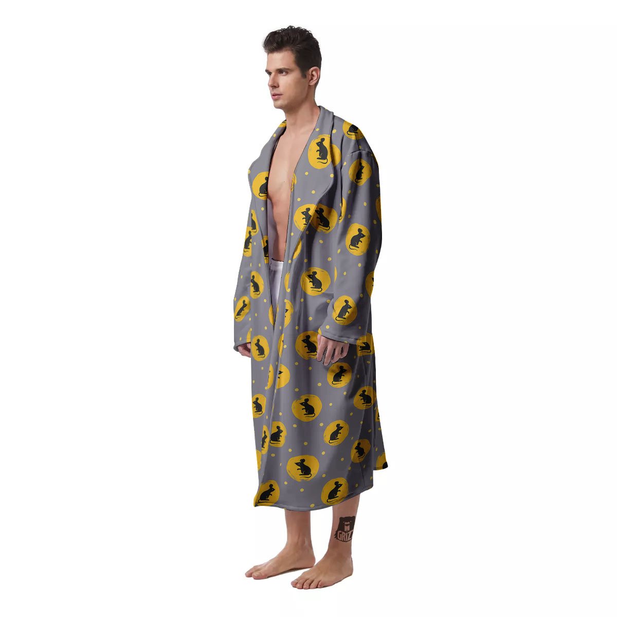 Rat Print Pattern Men's Robe-grizzshop