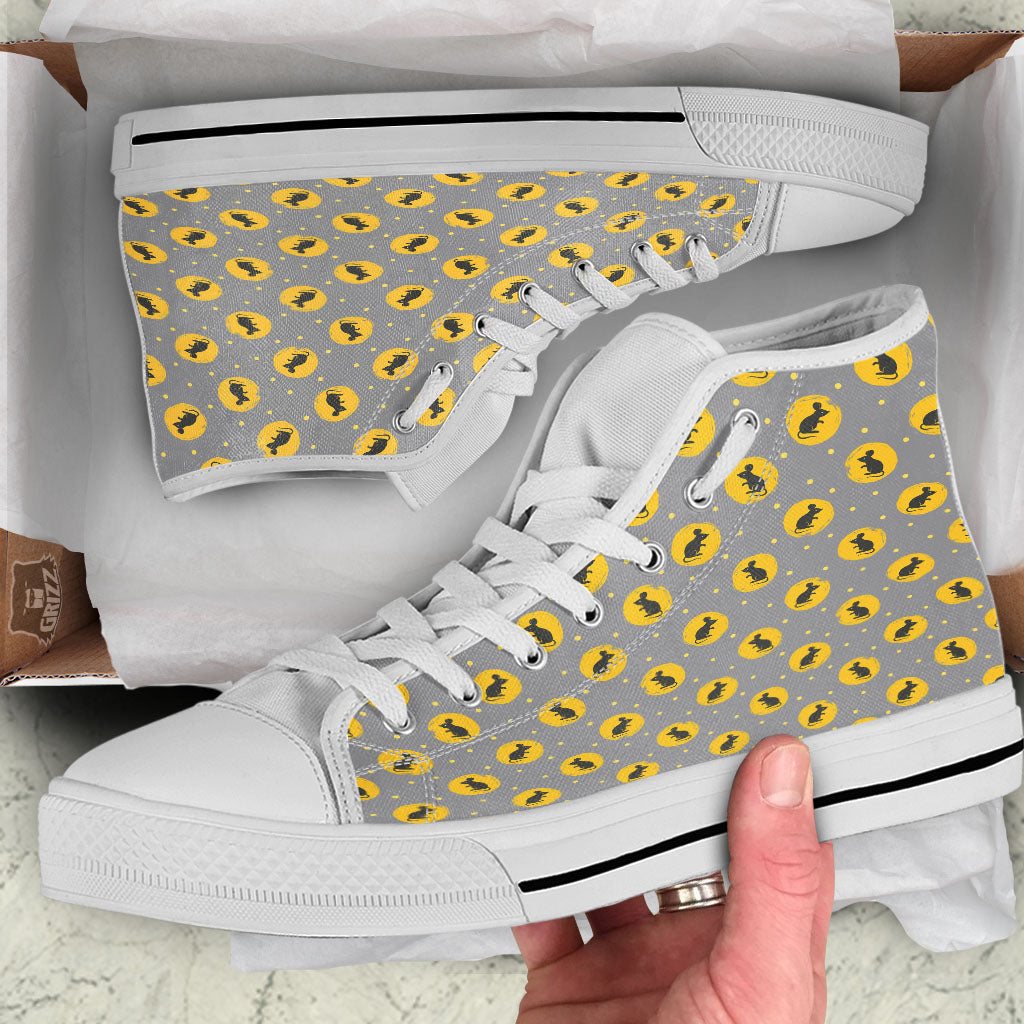 Rat Print Pattern White High Top Shoes-grizzshop