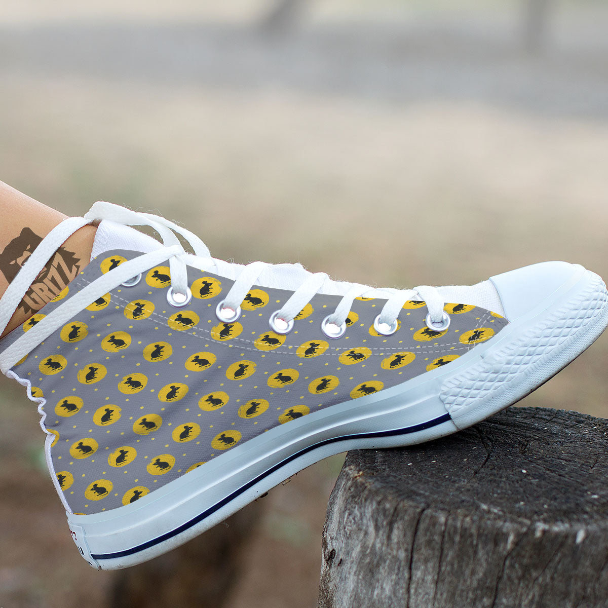 Rat Print Pattern White High Top Shoes-grizzshop