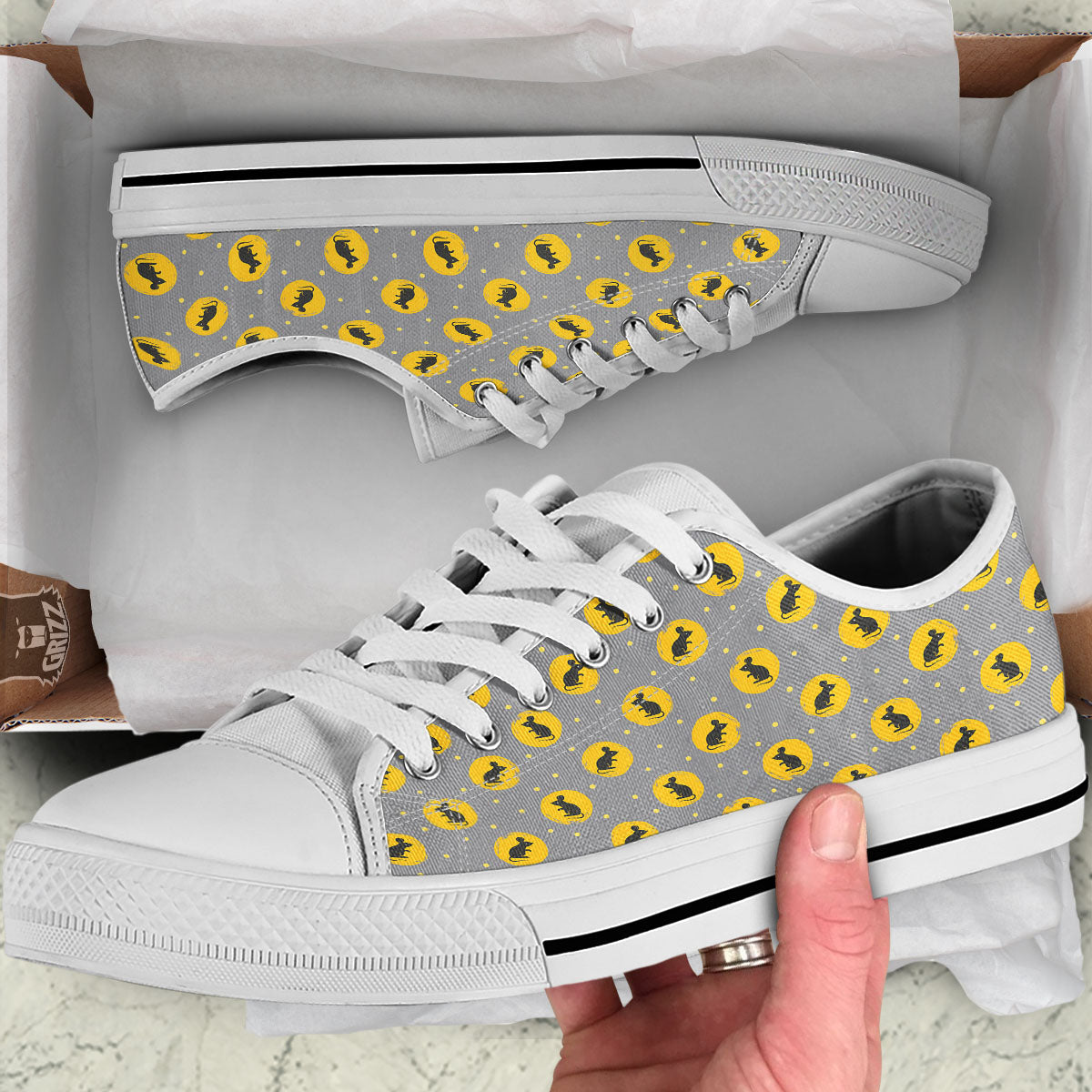 Rat Print Pattern White Low Top Shoes-grizzshop