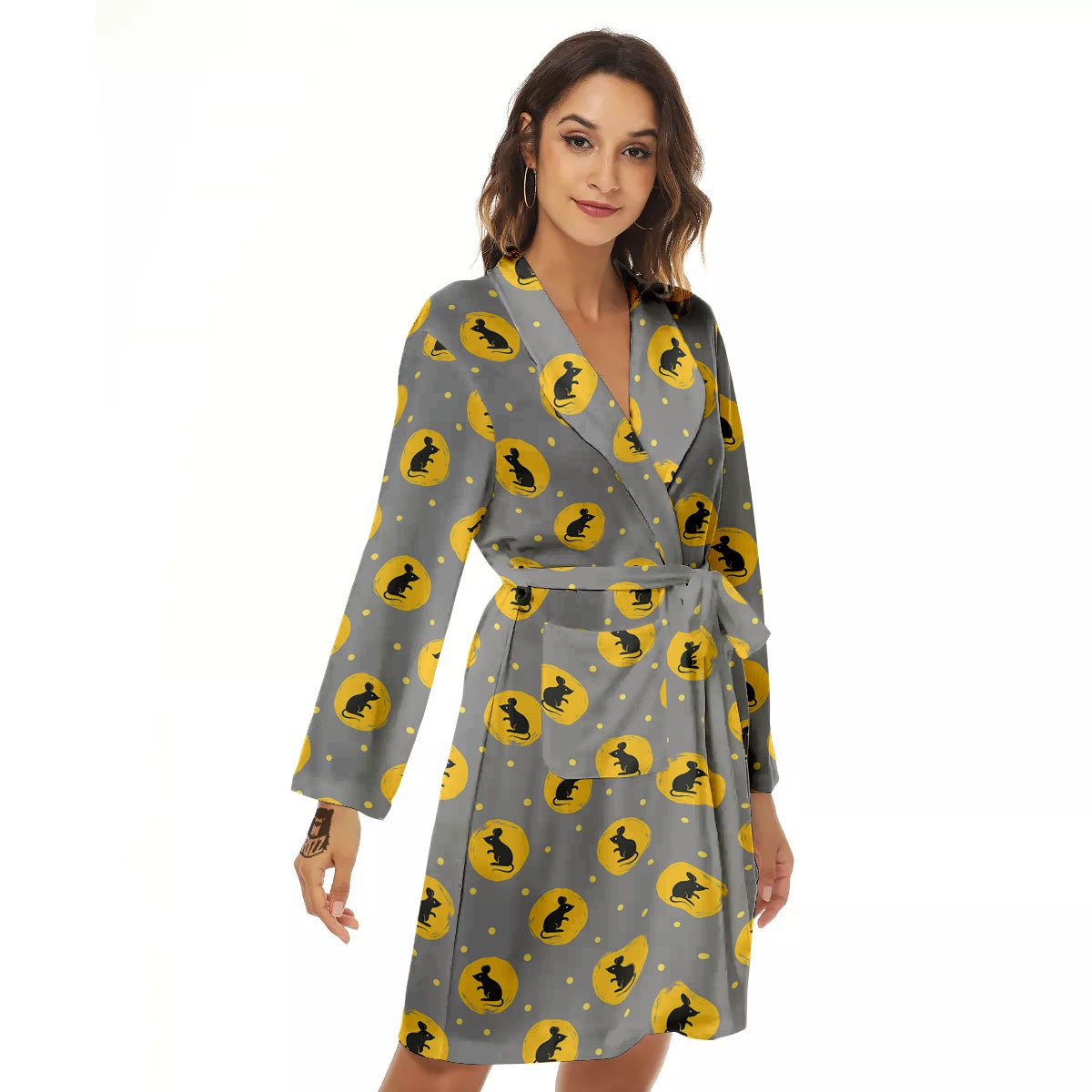 Rat Print Pattern Women's Robe-grizzshop