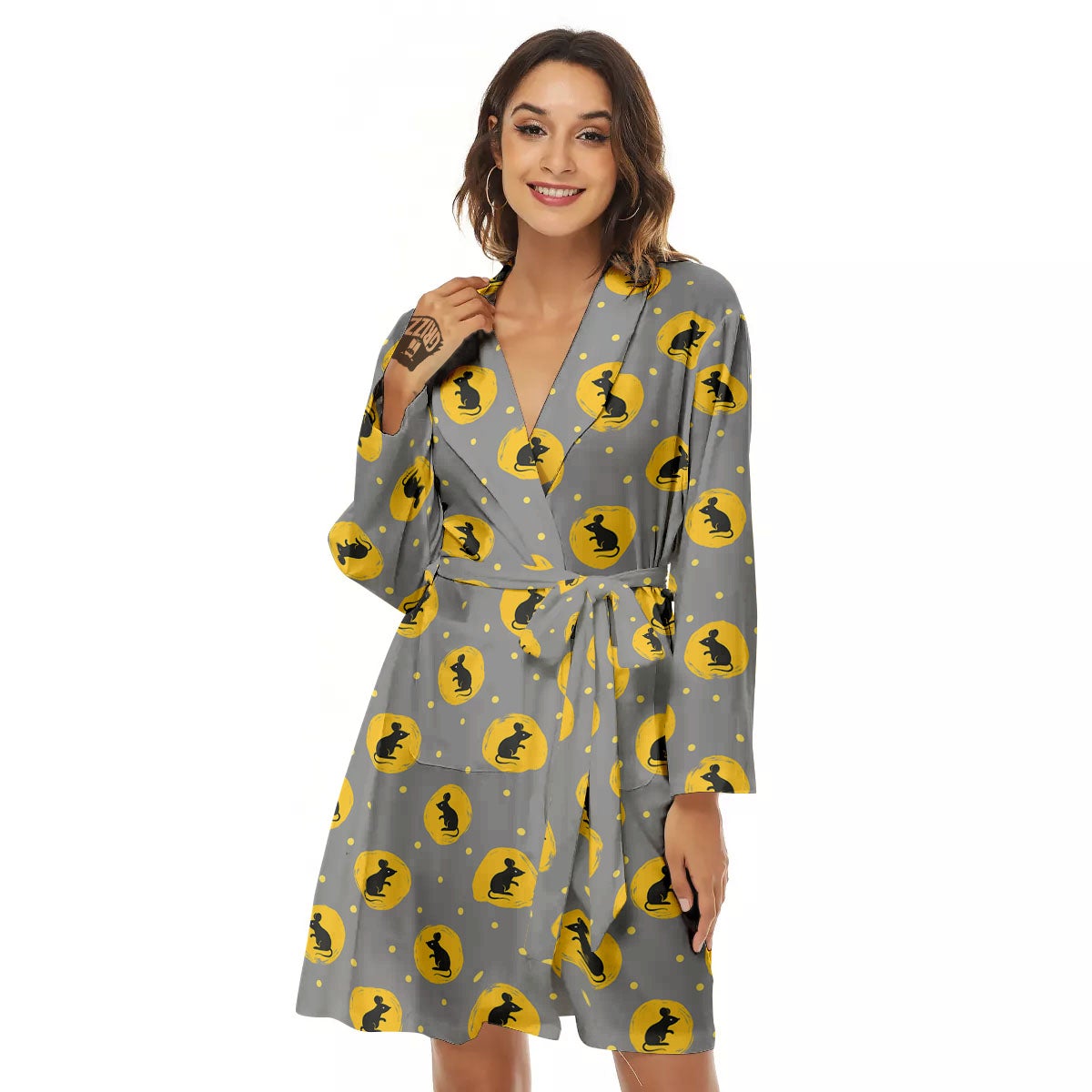Rat Print Pattern Women's Robe-grizzshop