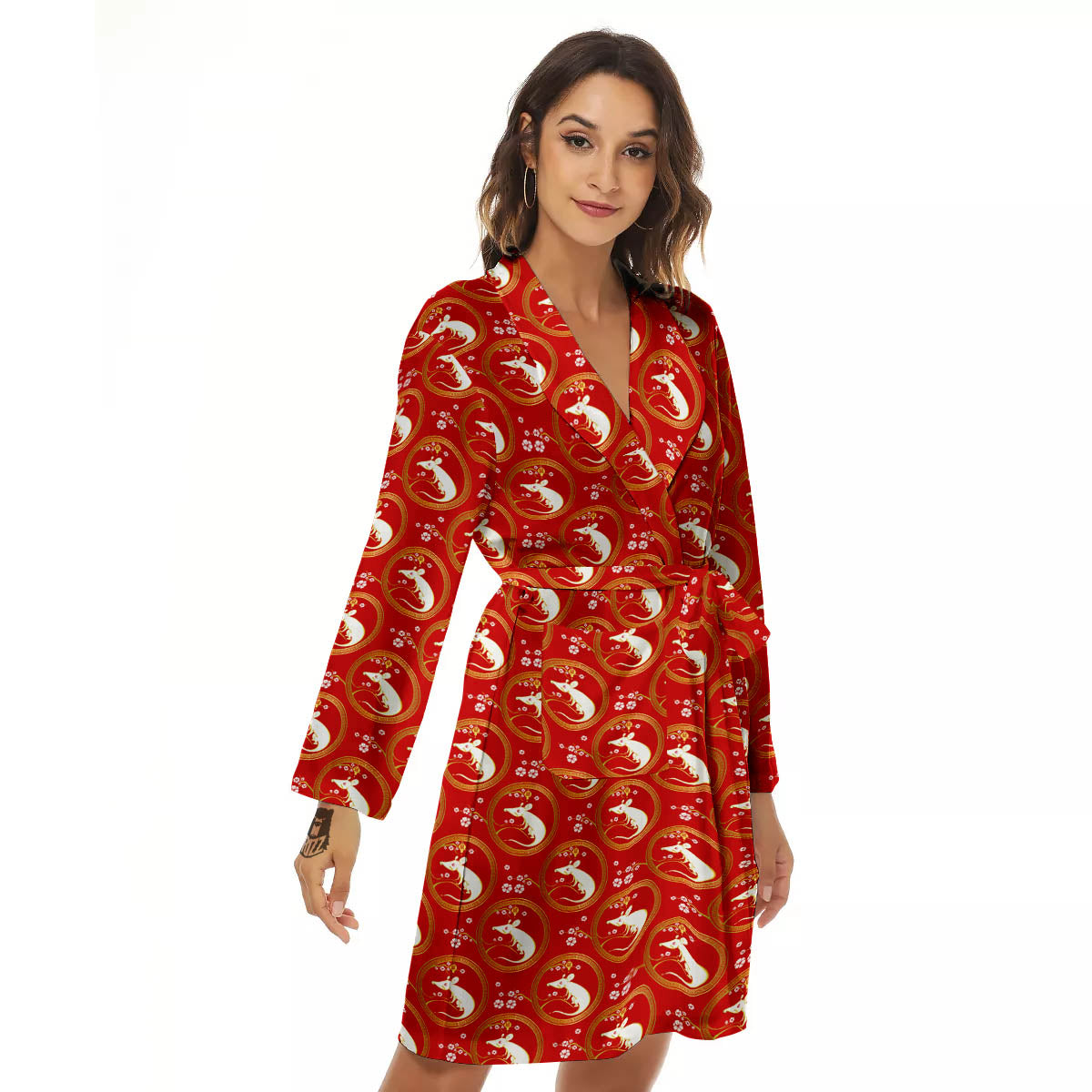 Rat Zodiac Chinese Print Pattern Women's Robe-grizzshop
