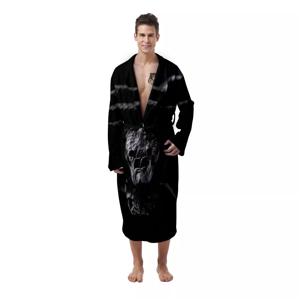 Ratsnake Rhinoceros Monochrome Print Men's Robe-grizzshop