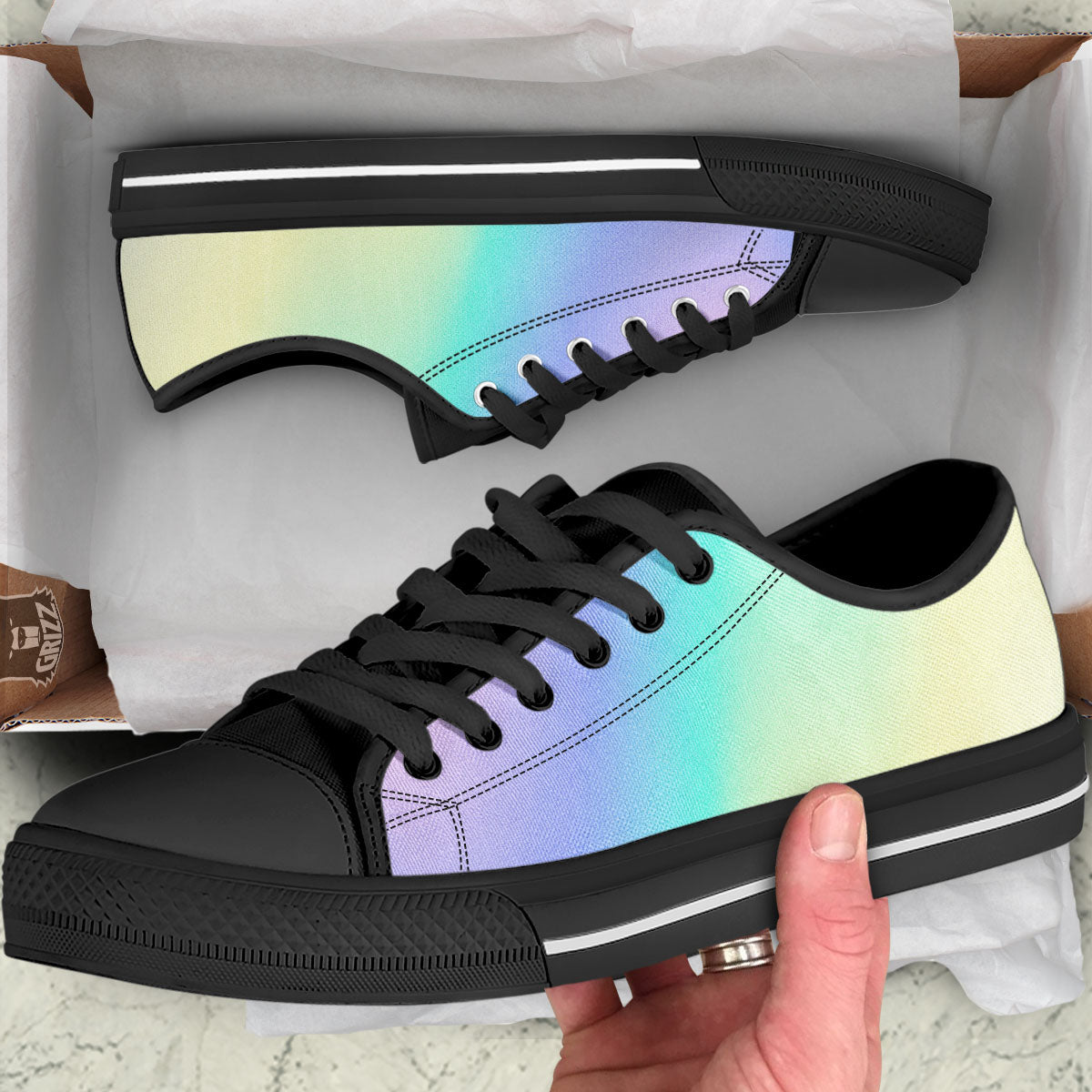 Rave Pastel Print Pattern Black Low Top Shoes-grizzshop