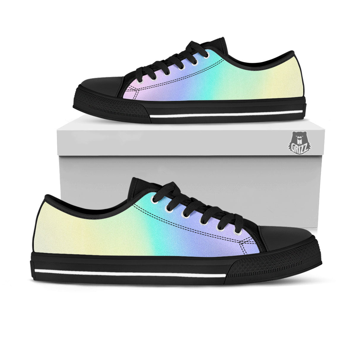 Rave Pastel Print Pattern Black Low Top Shoes-grizzshop