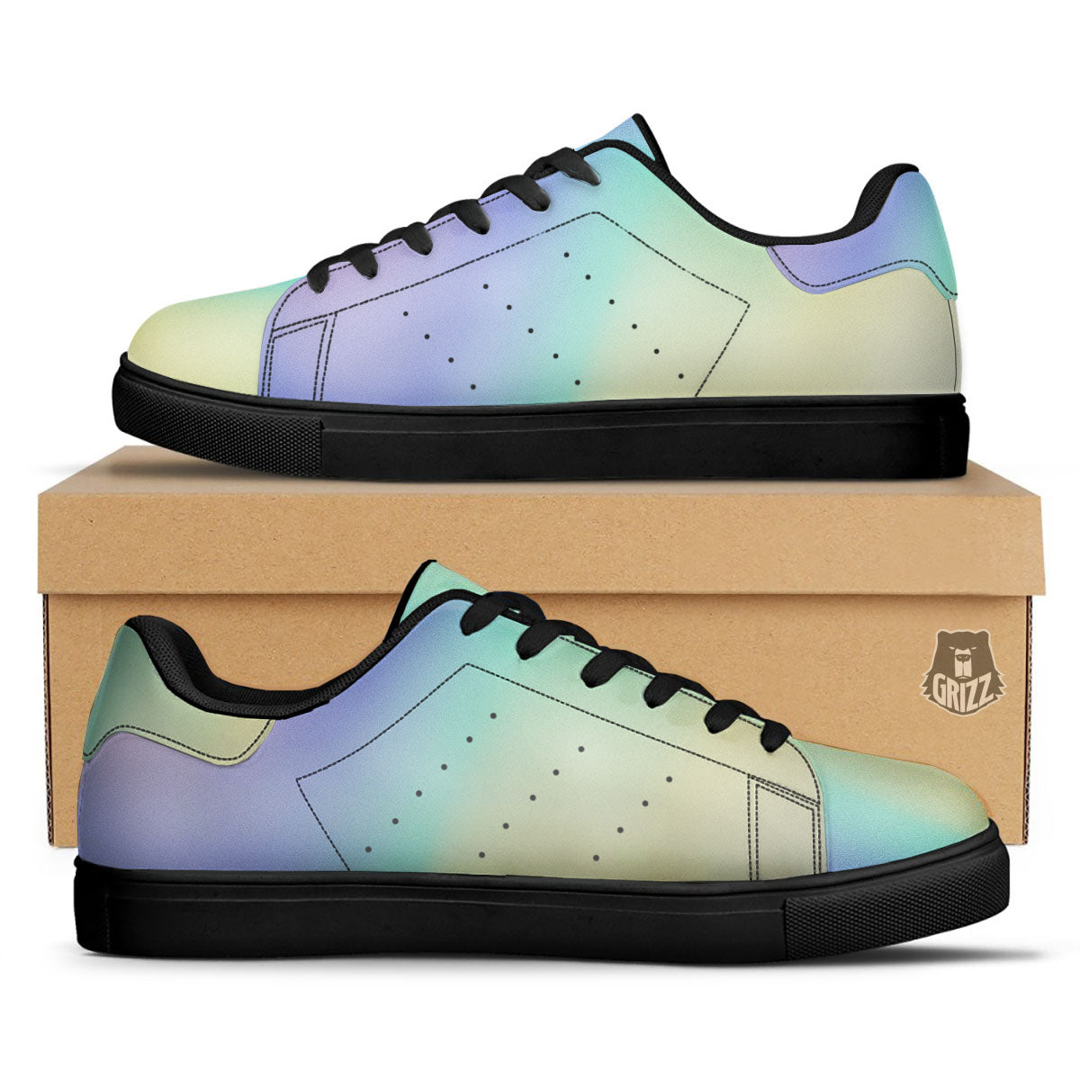 Rave Pastel Print Pattern Black Low Top Sneakers-grizzshop