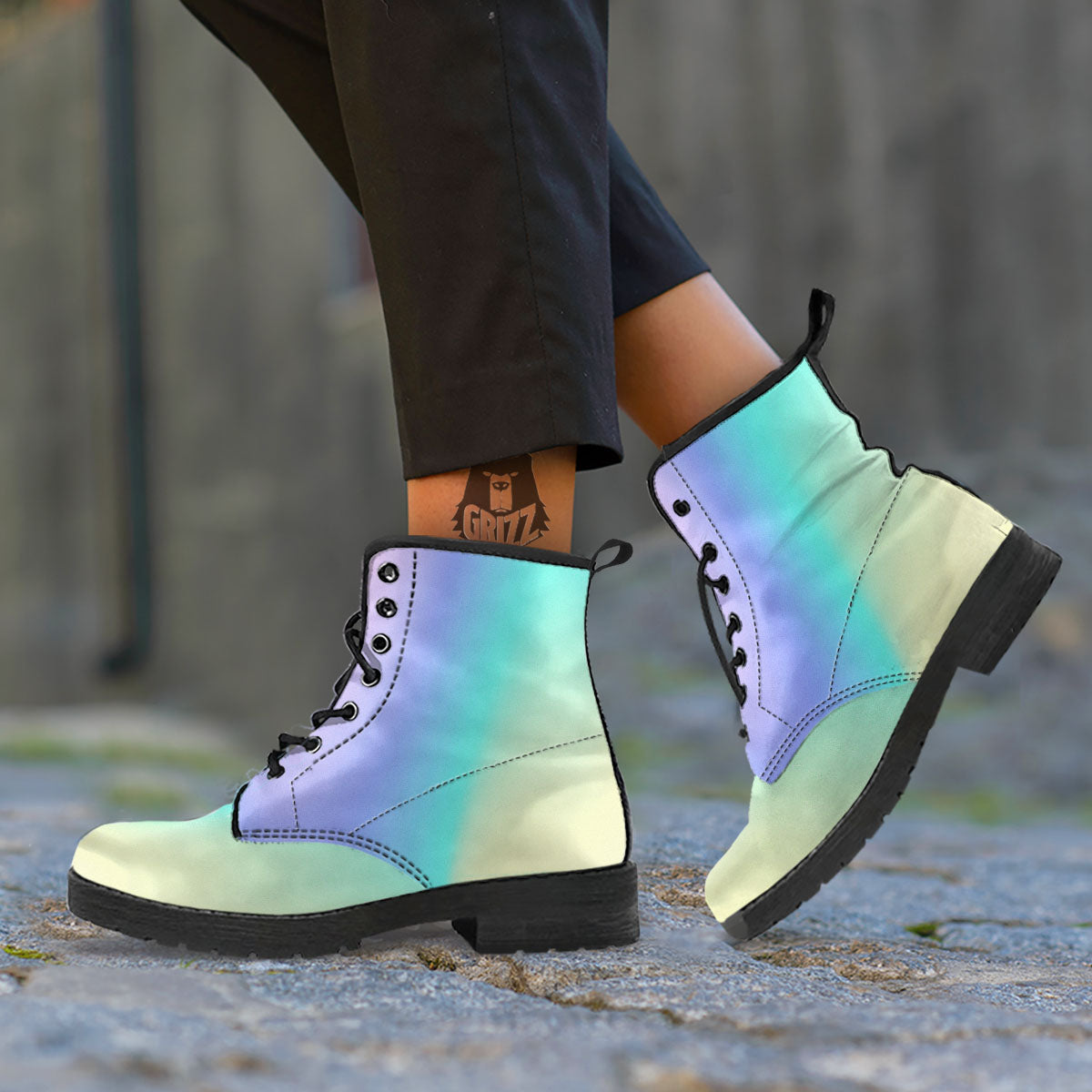 Rave Pastel Print Pattern Leather Boots-grizzshop
