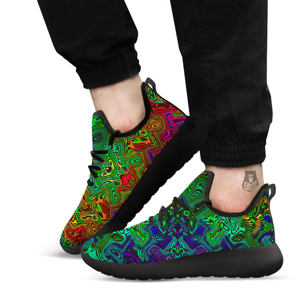 Rave Psychedelic Print Pattern Black Athletic Shoes-grizzshop