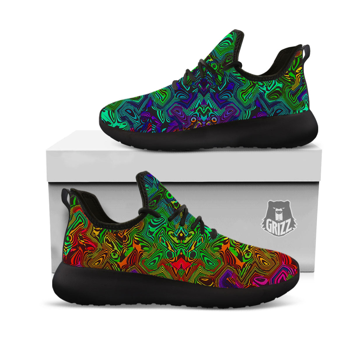 Rave Psychedelic Print Pattern Black Athletic Shoes-grizzshop