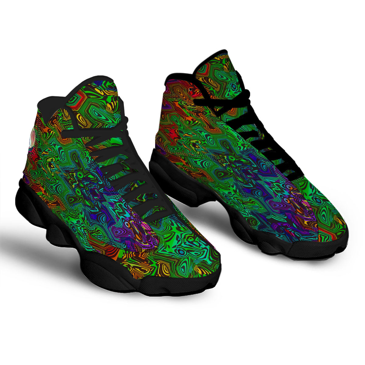 Rave Psychedelic Print Pattern Black Basketball Shoes-grizzshop