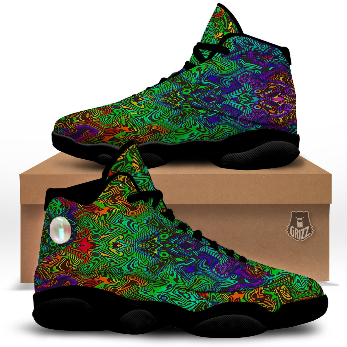Rave Psychedelic Print Pattern Black Basketball Shoes-grizzshop