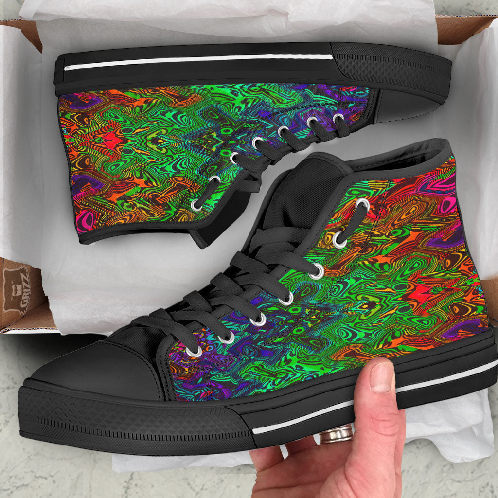Rave Psychedelic Print Pattern Black High Top Shoes-grizzshop