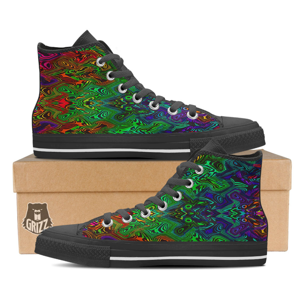 Rave Psychedelic Print Pattern Black High Top Shoes-grizzshop