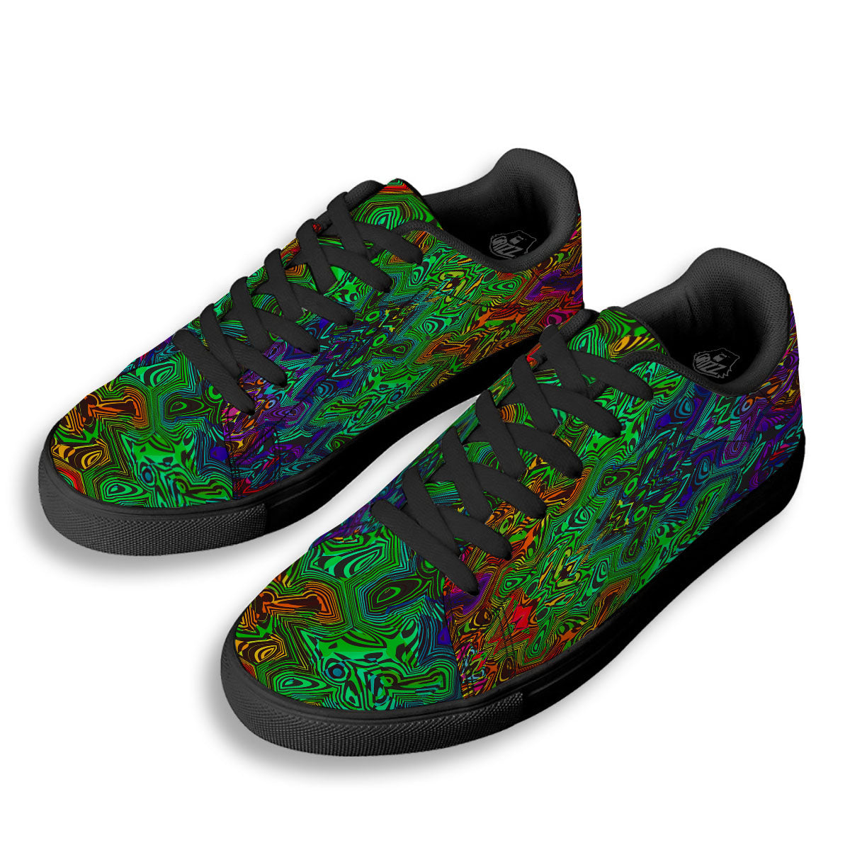 Rave Psychedelic Print Pattern Black Low Top Sneakers-grizzshop