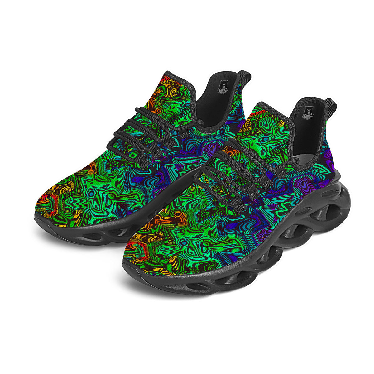 Rave Psychedelic Print Pattern Black Running Shoes-grizzshop