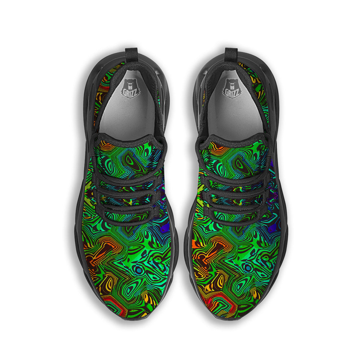 Rave Psychedelic Print Pattern Black Running Shoes-grizzshop