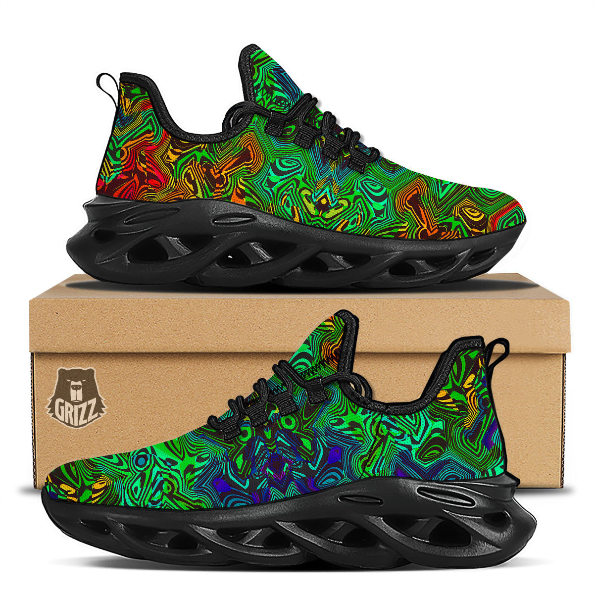 Rave Psychedelic Print Pattern Black Running Shoes-grizzshop