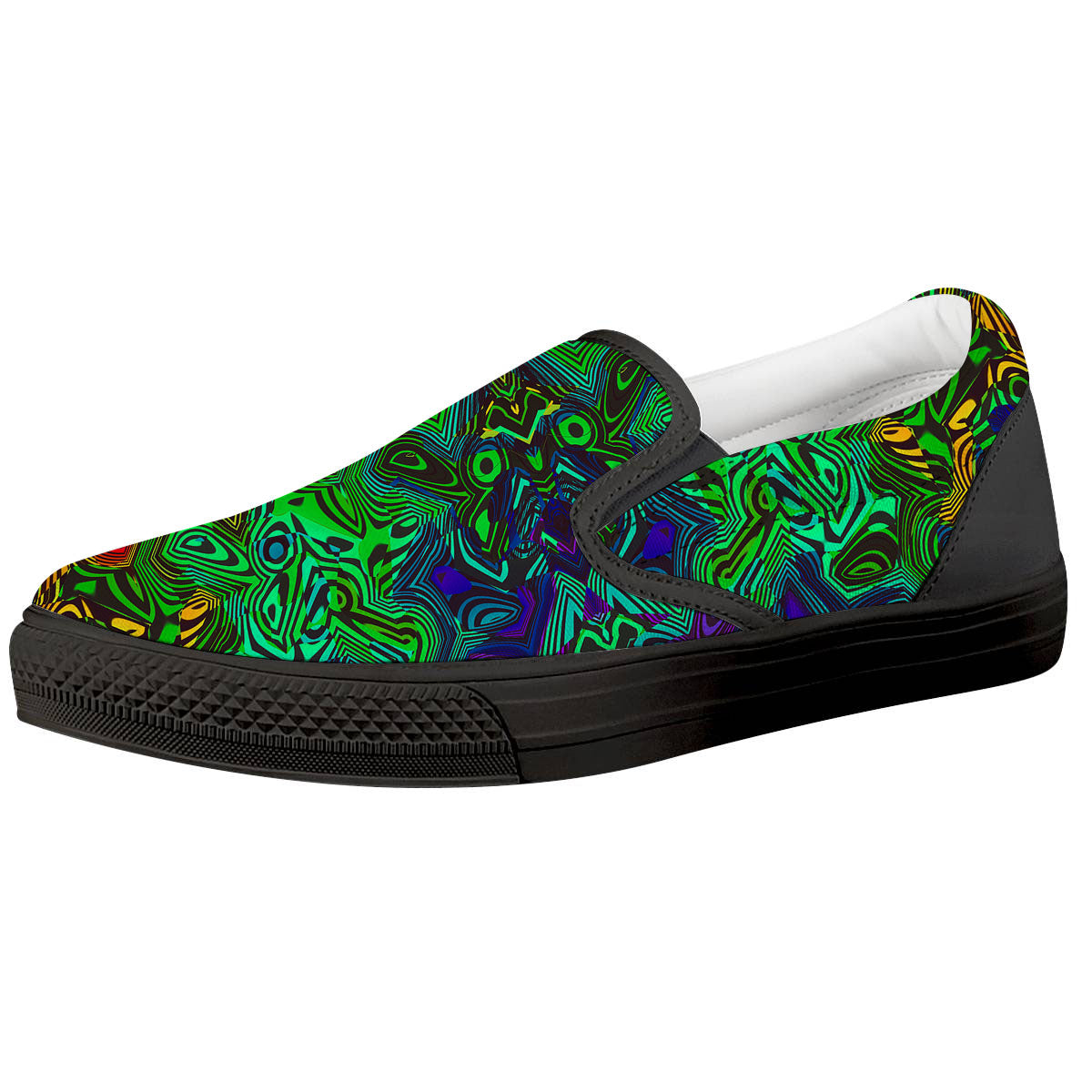 Rave Psychedelic Print Pattern Black Slip On Shoes-grizzshop