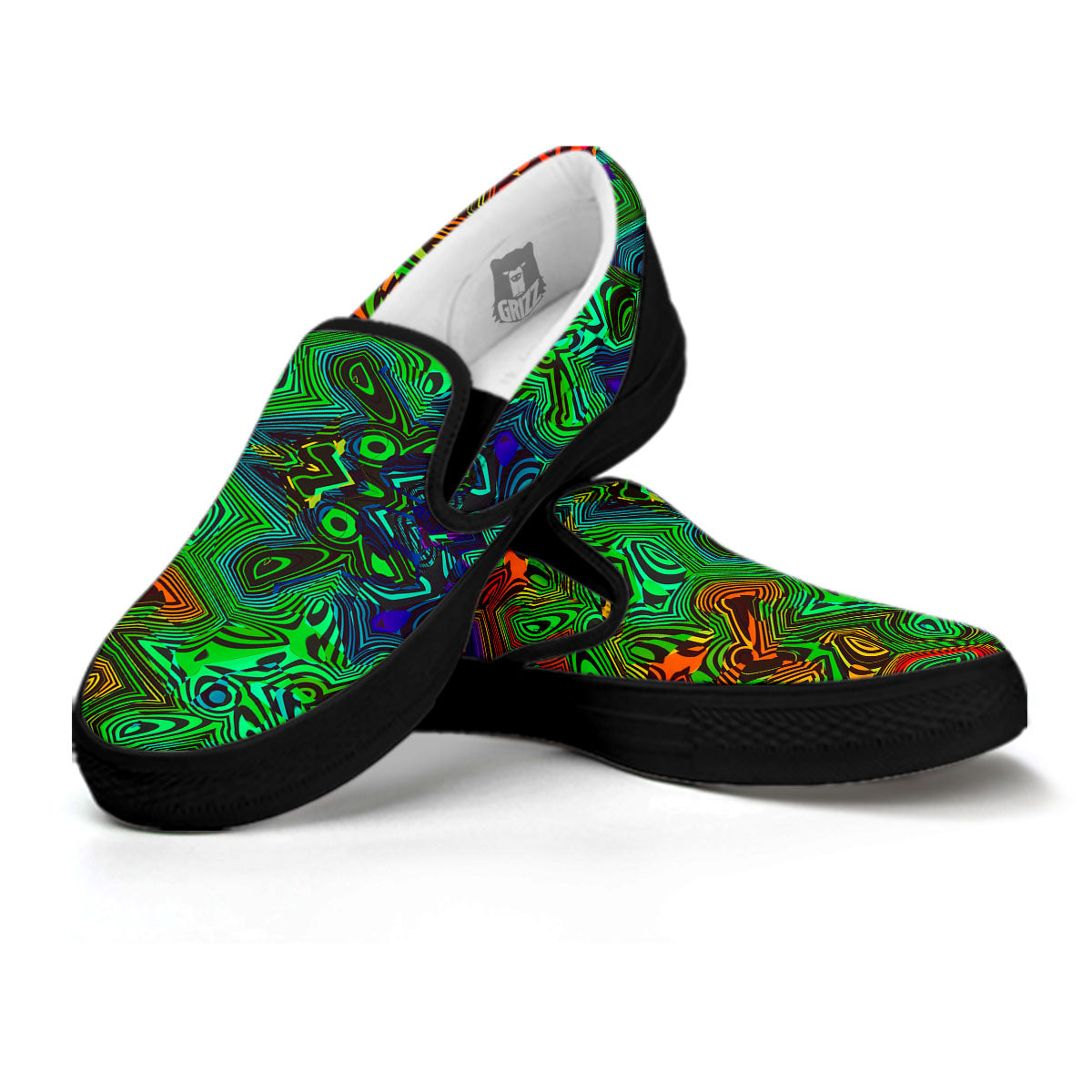 Rave Psychedelic Print Pattern Black Slip On Shoes-grizzshop