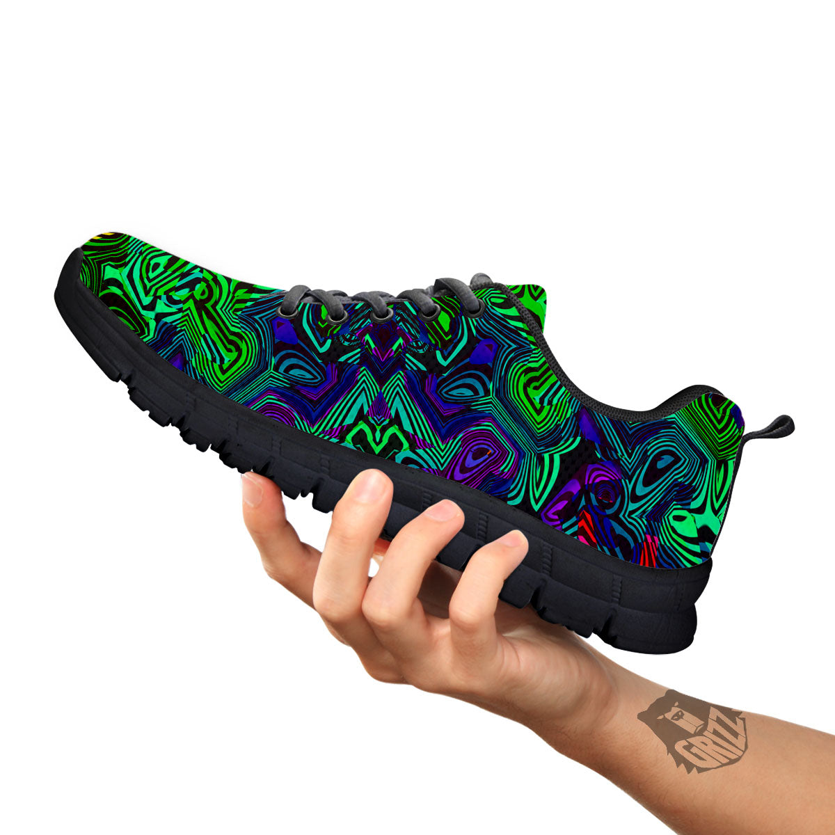 Rave Psychedelic Print Pattern Black Sneaker-grizzshop