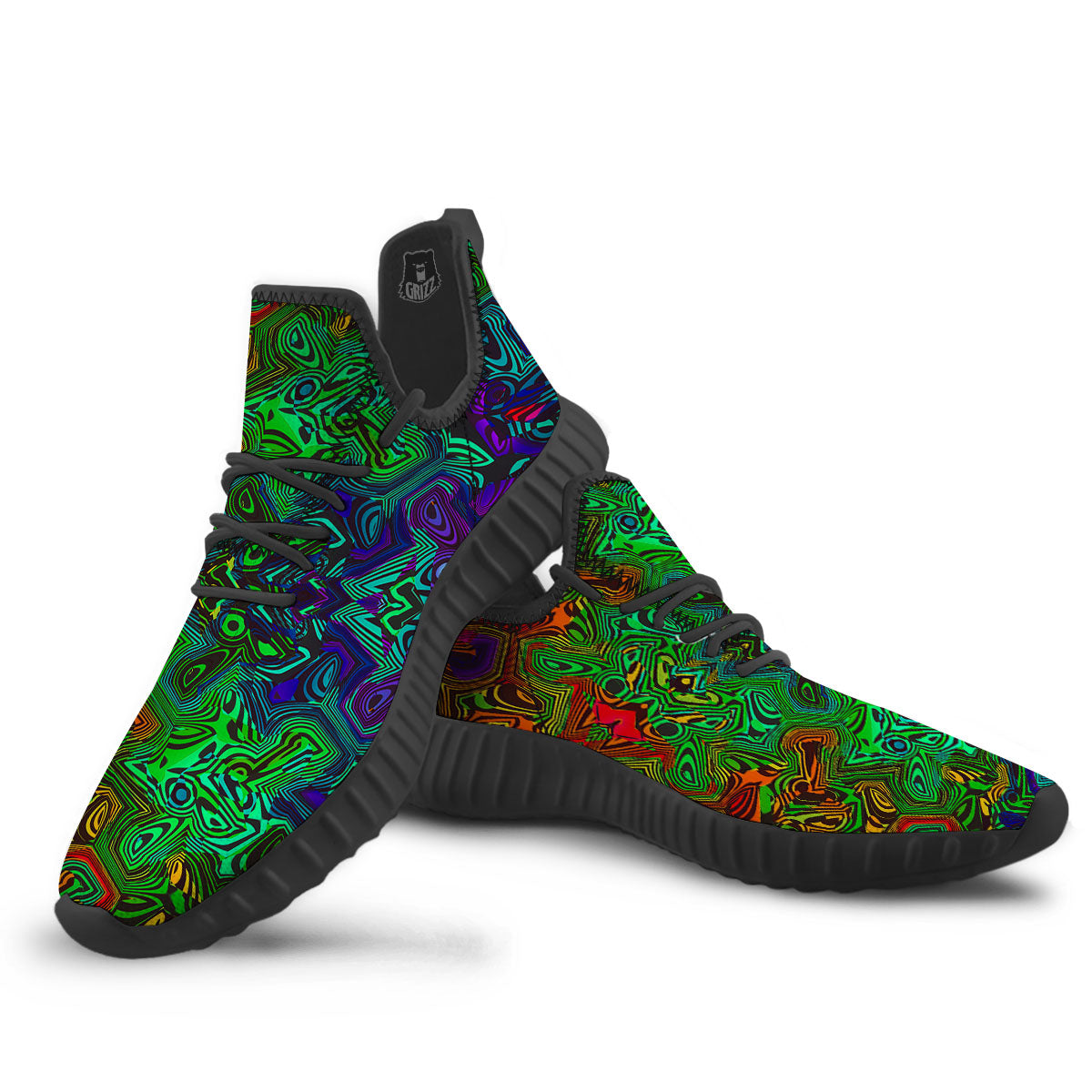 Rave Psychedelic Print Pattern Black Walking Shoes-grizzshop