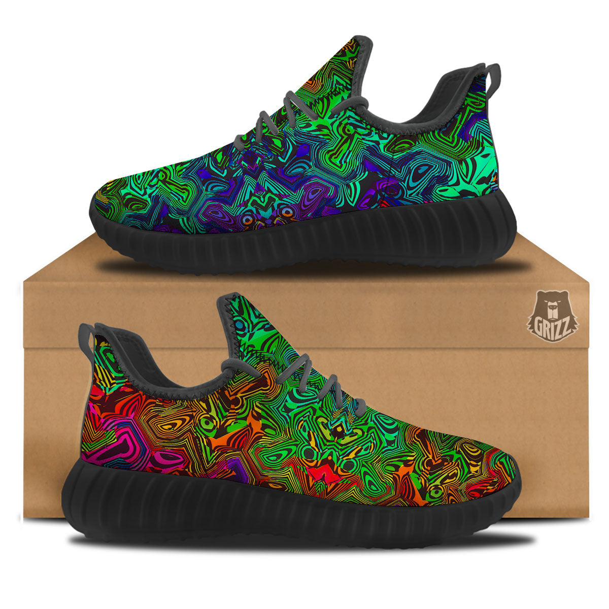 Rave Psychedelic Print Pattern Black Walking Shoes-grizzshop