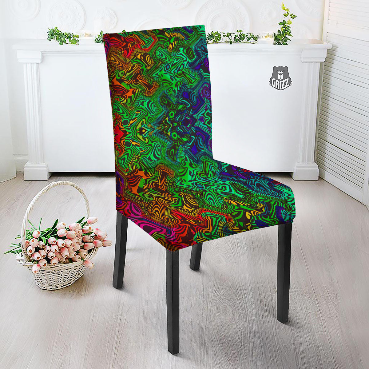 Rave Psychedelic Print Pattern Dining Chair Slipcover-grizzshop