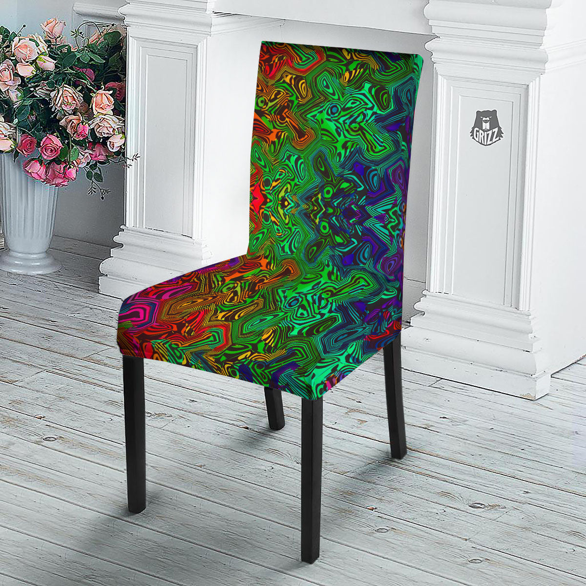 Rave Psychedelic Print Pattern Dining Chair Slipcover-grizzshop