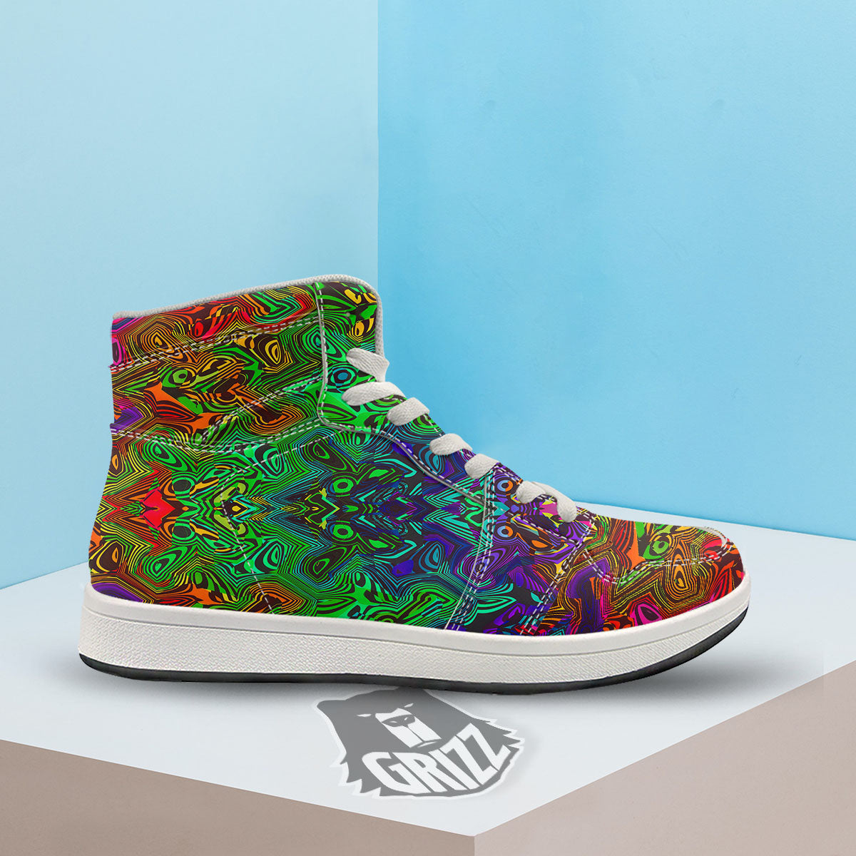 Rave Psychedelic Print Pattern High Top Sneakers-grizzshop