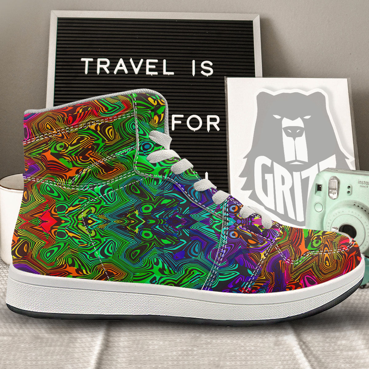 Rave Psychedelic Print Pattern High Top Sneakers-grizzshop