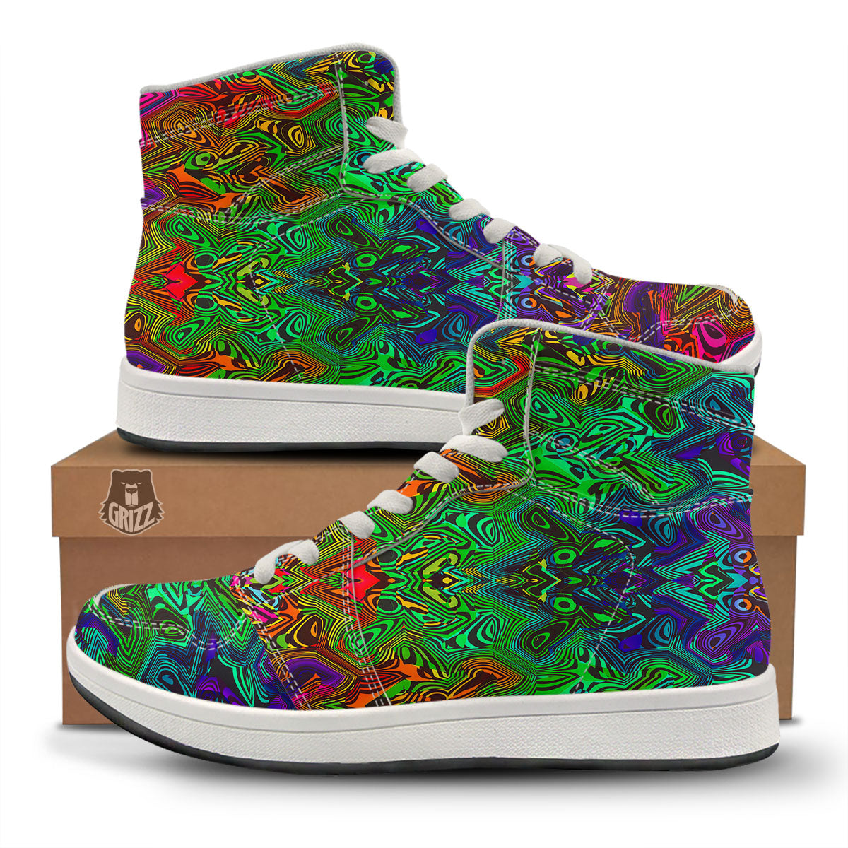 Rave Psychedelic Print Pattern High Top Sneakers-grizzshop