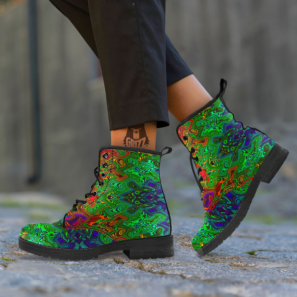 Rave Psychedelic Print Pattern Leather Boots-grizzshop