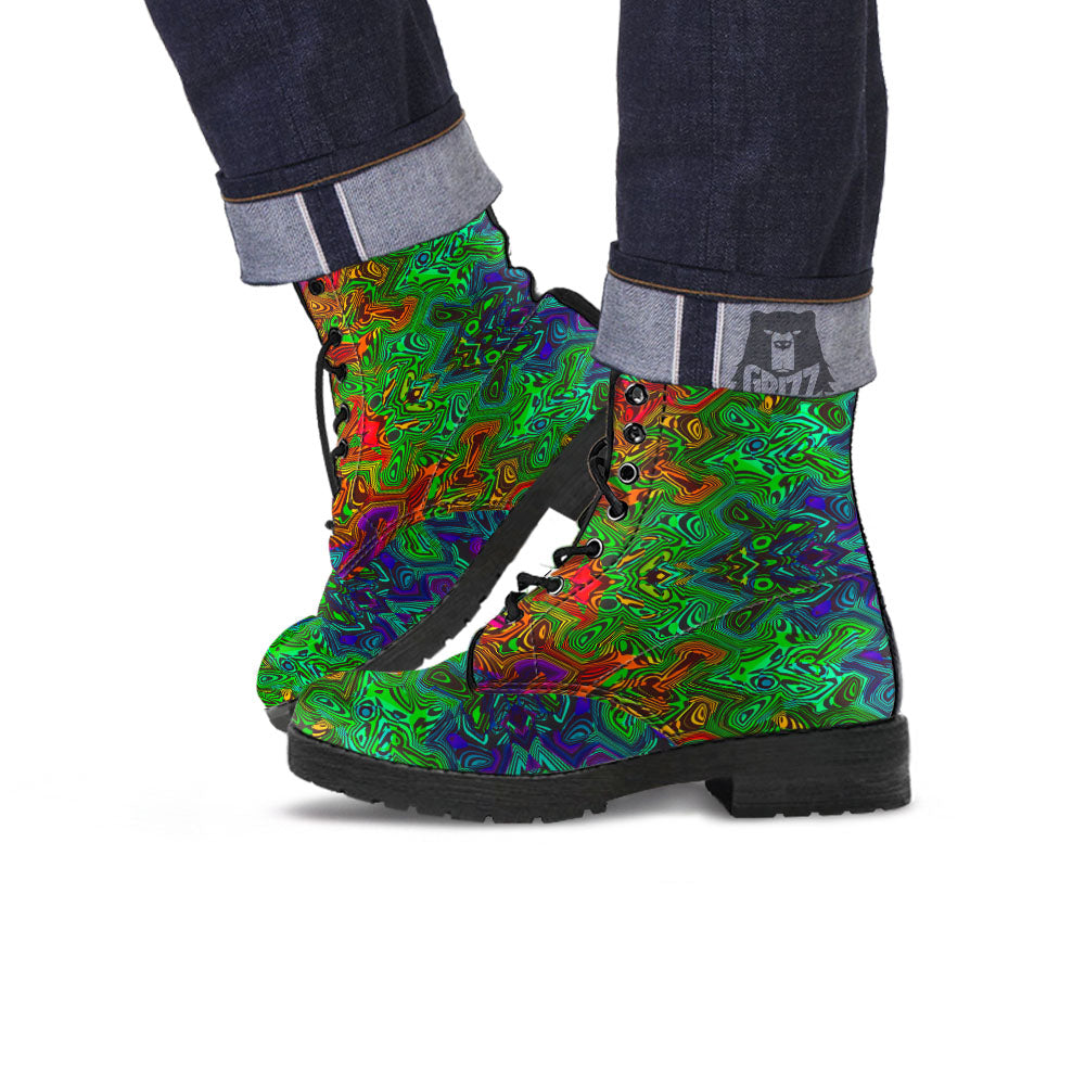 Rave Psychedelic Print Pattern Leather Boots-grizzshop