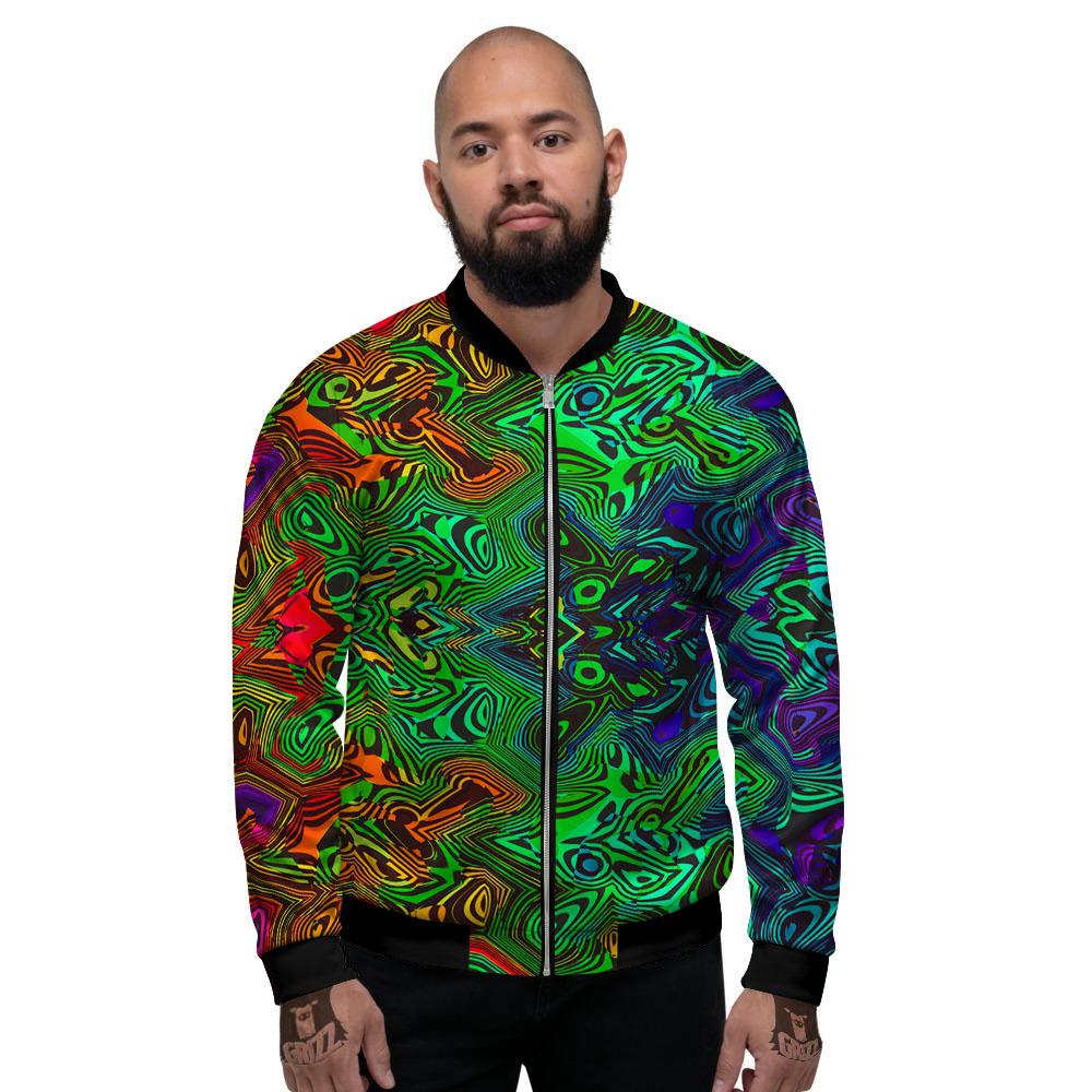 Psychedelic Fractal Mandala Men's Bomber Jacket - good Sacred Geometry Trippy Design, Festival Jacket, Mandelbulb Pattern, Rave EDM Festival Coat