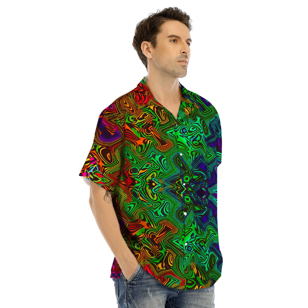 Rave Psychedelic Print Pattern Men's Hawaiian Shirt-grizzshop