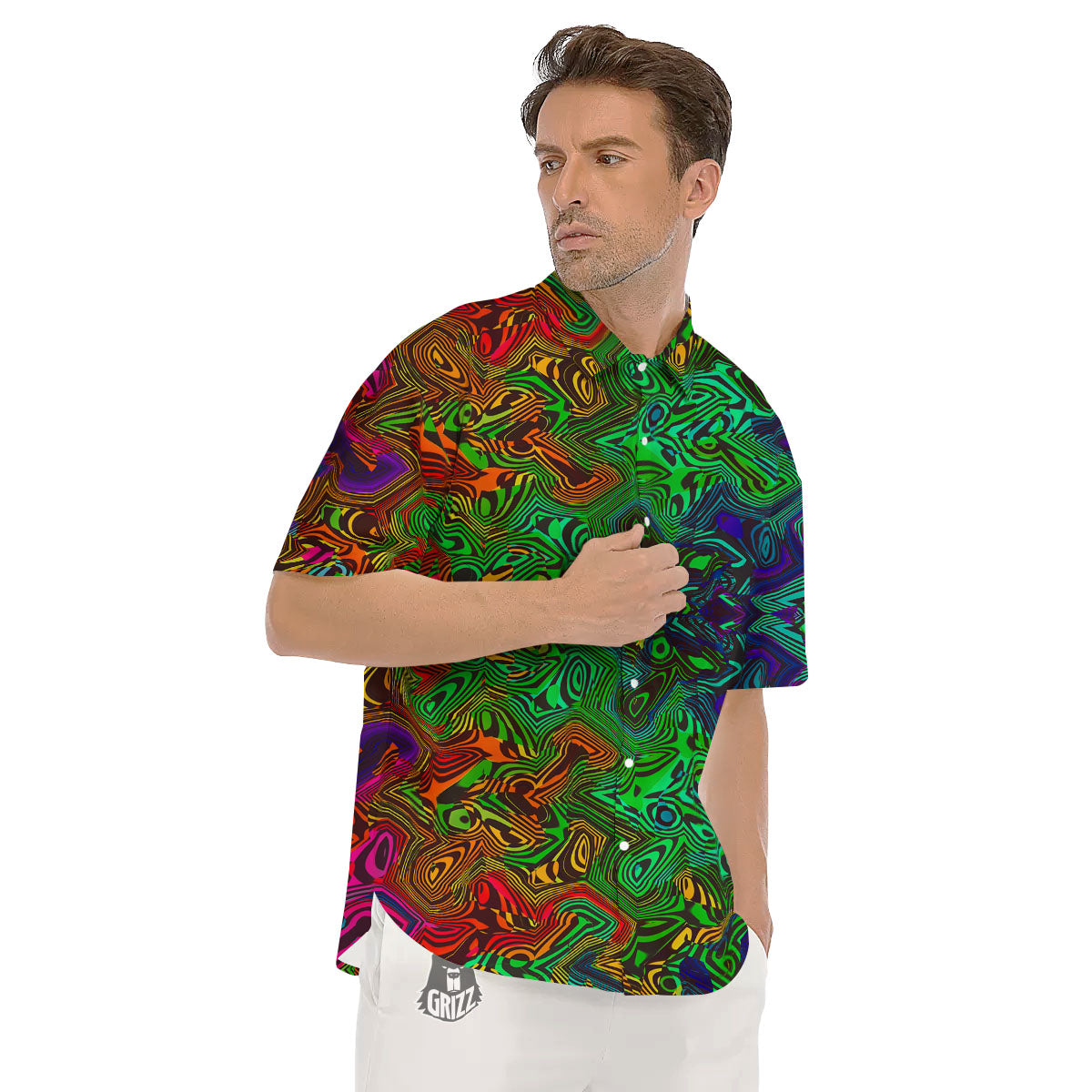 Rave Psychedelic Print Pattern Men's Short Sleeve Shirts-grizzshop