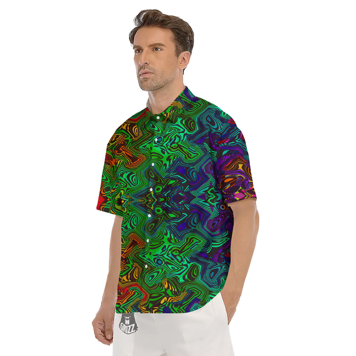 Rave Psychedelic Print Pattern Men's Short Sleeve Shirts-grizzshop