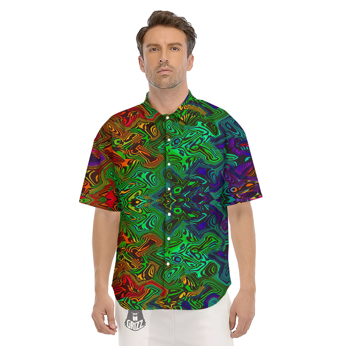 Rave Psychedelic Print Pattern Men's Short Sleeve Shirts-grizzshop