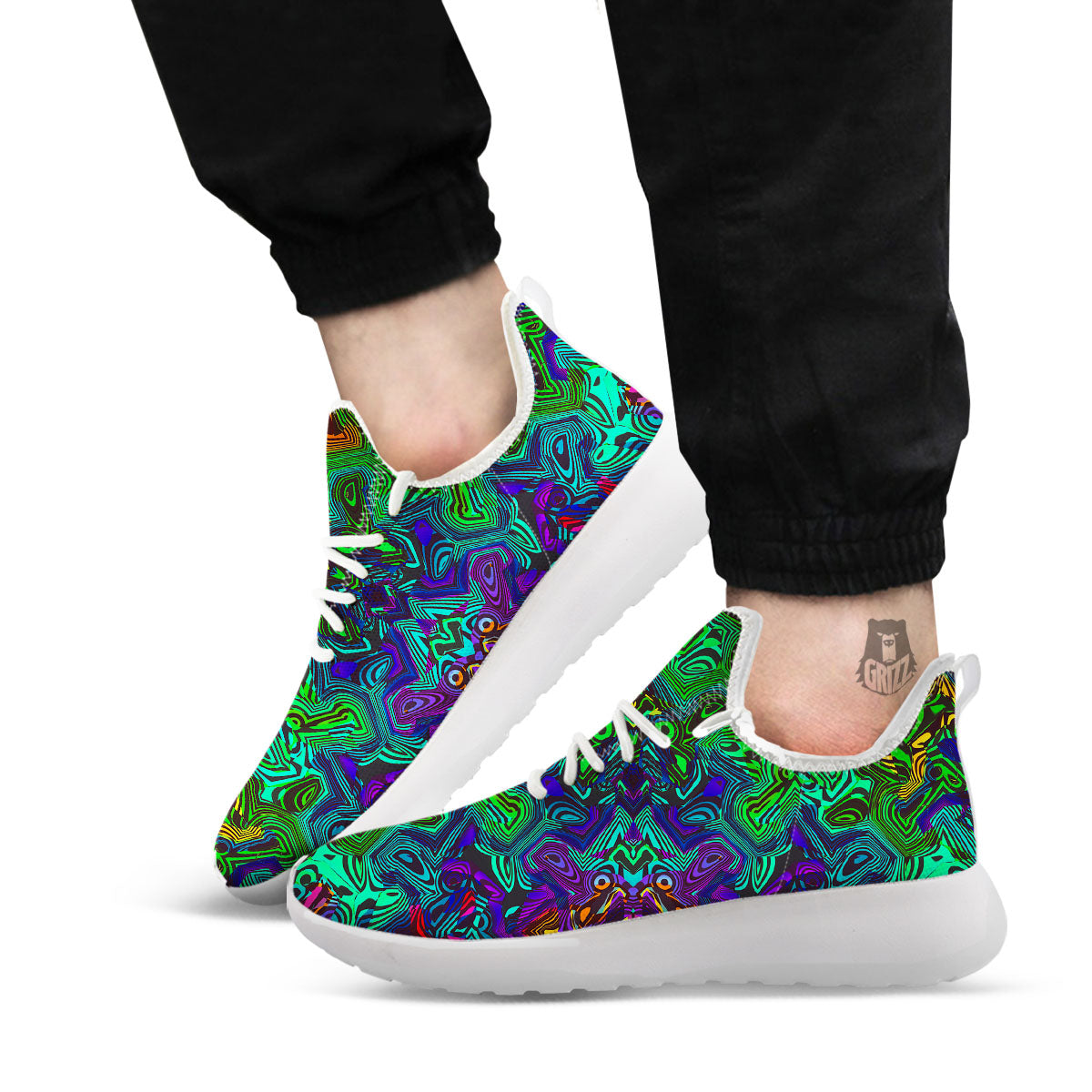 Rave Psychedelic Print Pattern White Athletic Shoes-grizzshop