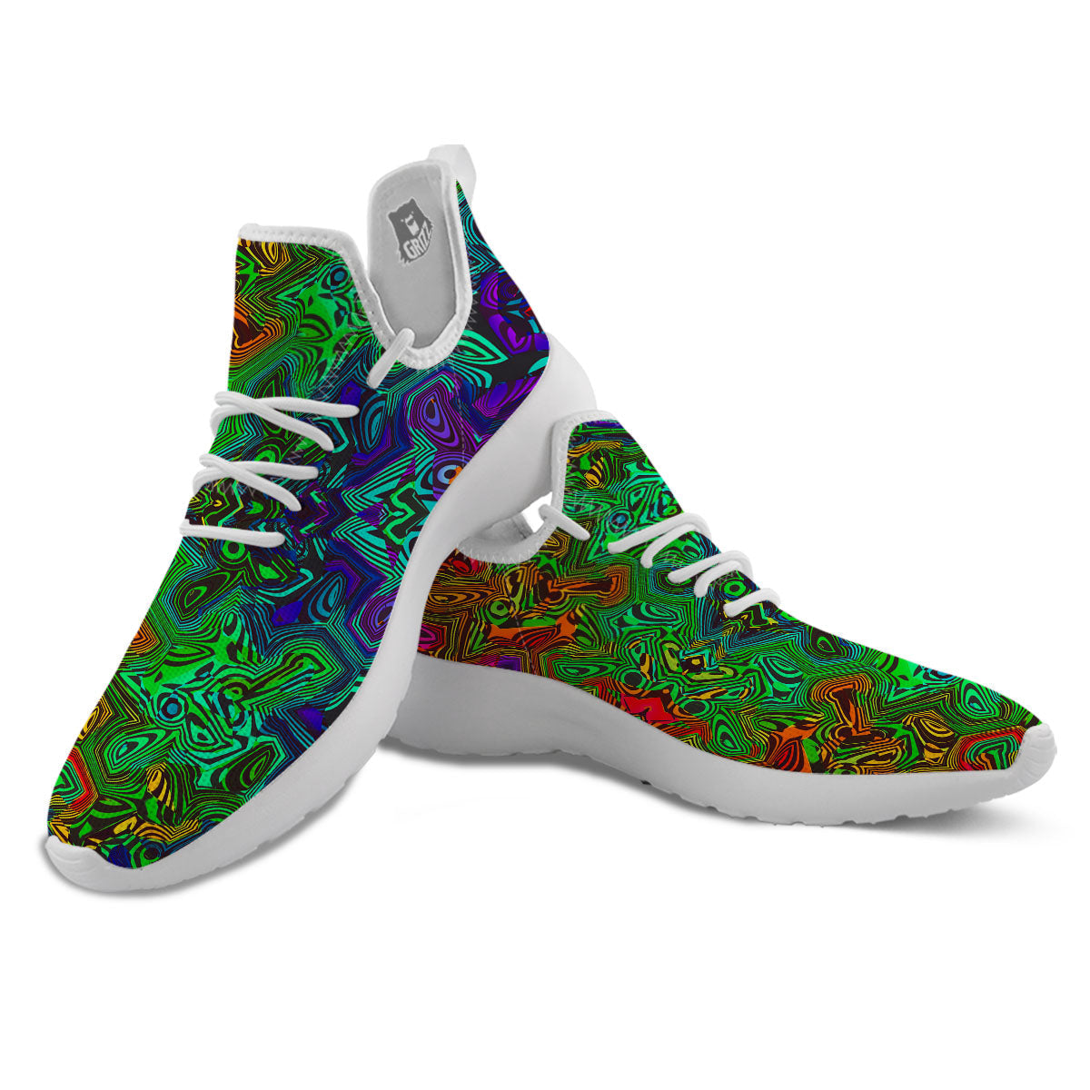 Rave Psychedelic Print Pattern White Athletic Shoes-grizzshop