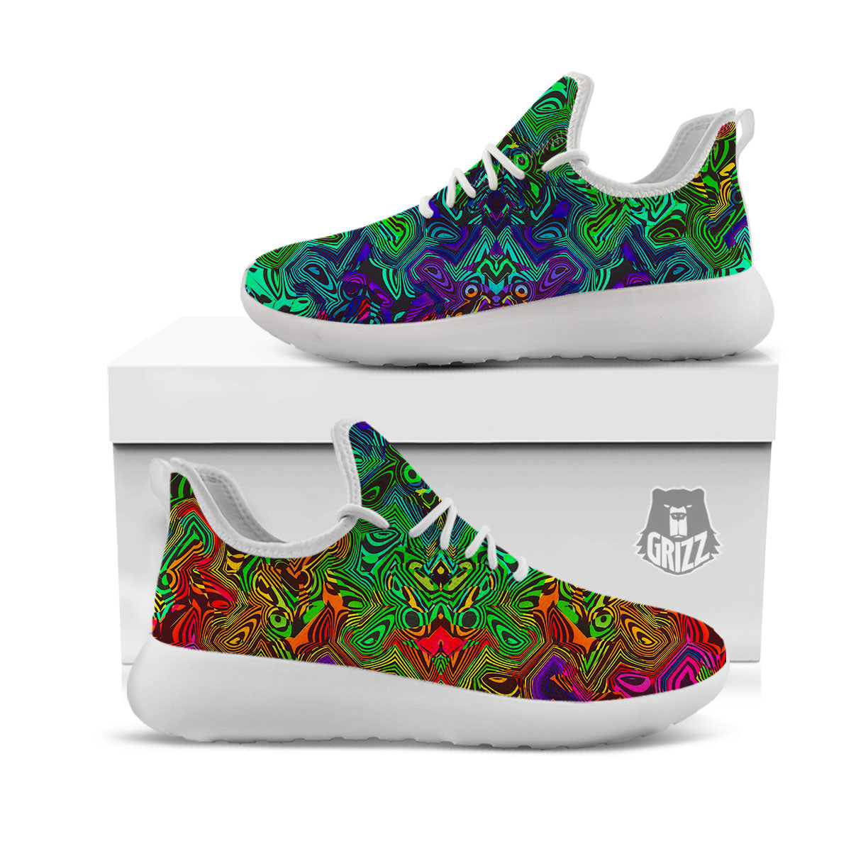 Rave Psychedelic Print Pattern White Athletic Shoes-grizzshop