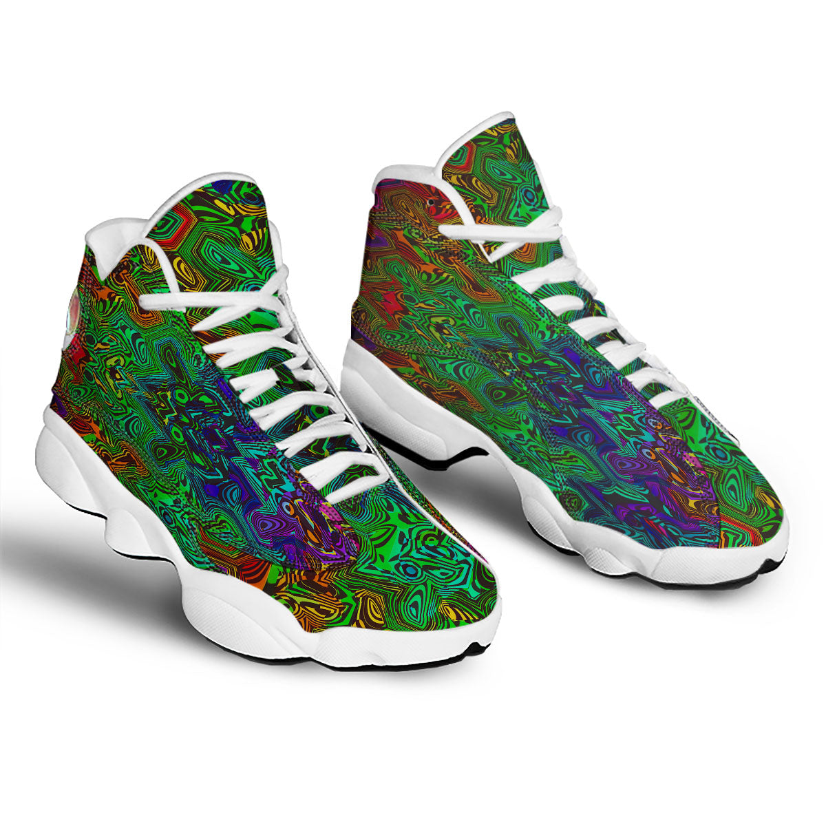 Rave Psychedelic Print Pattern White Basketball Shoes-grizzshop