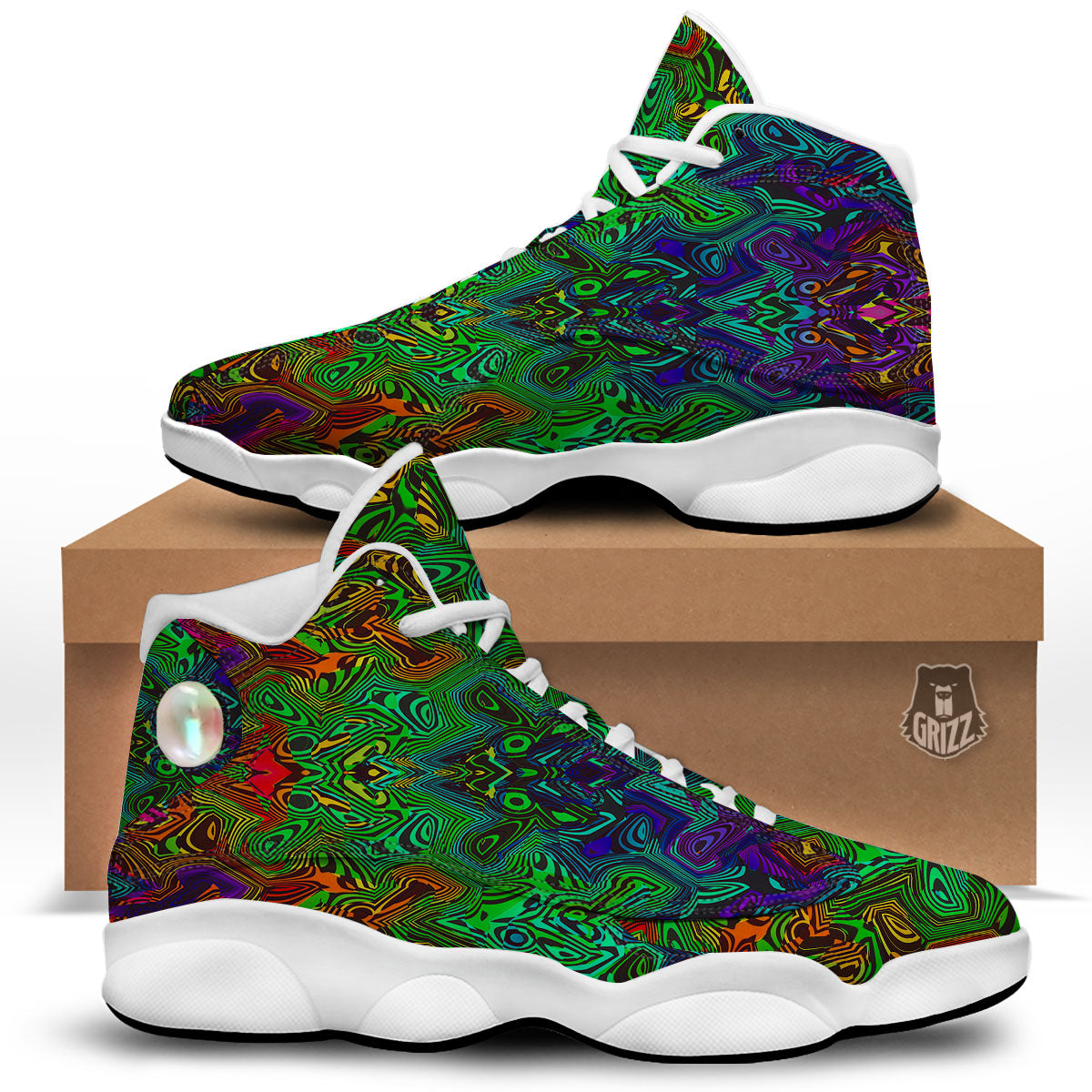 Rave Psychedelic Print Pattern White Basketball Shoes-grizzshop