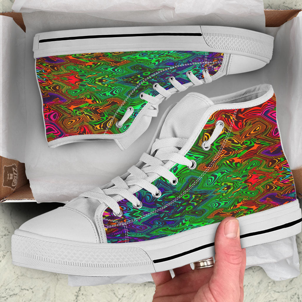 Rave Psychedelic Print Pattern White High Top Shoes-grizzshop