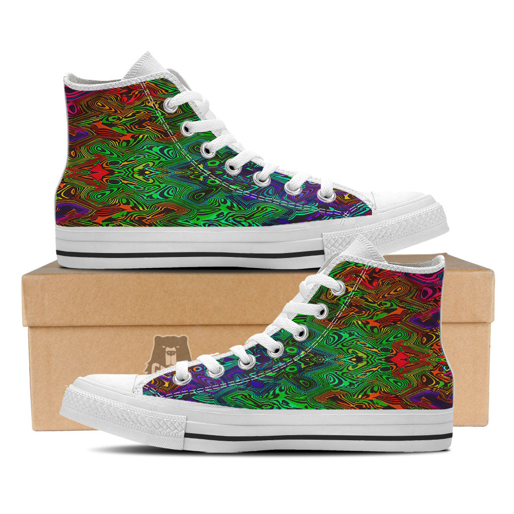 Rave Psychedelic Print Pattern White High Top Shoes-grizzshop